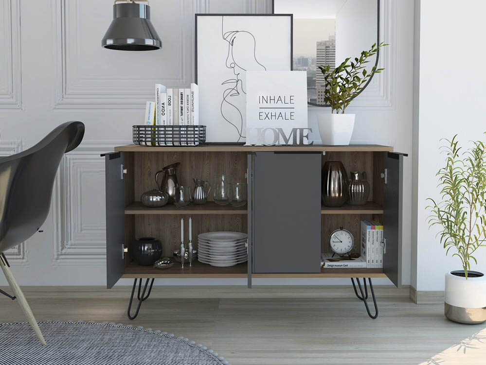 Core Products Core Vegas Bleached Oak and Grey 4 Door Large Sideboard (Flat Packed)