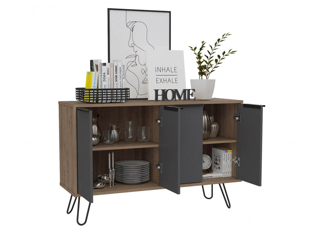 Core Products Core Vegas Bleached Oak and Grey 4 Door Large Sideboard (Flat Packed)