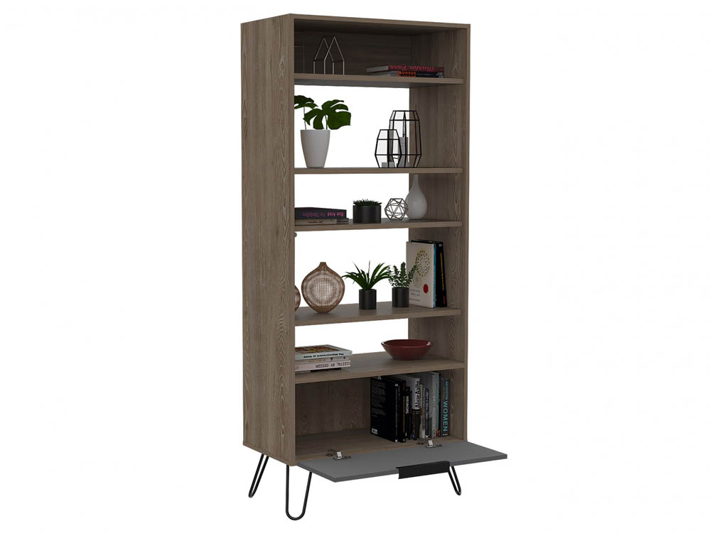 Core Products Core Vegas Bleached Oak and Grey 1 Door Display Bookcase (Flat Packed)