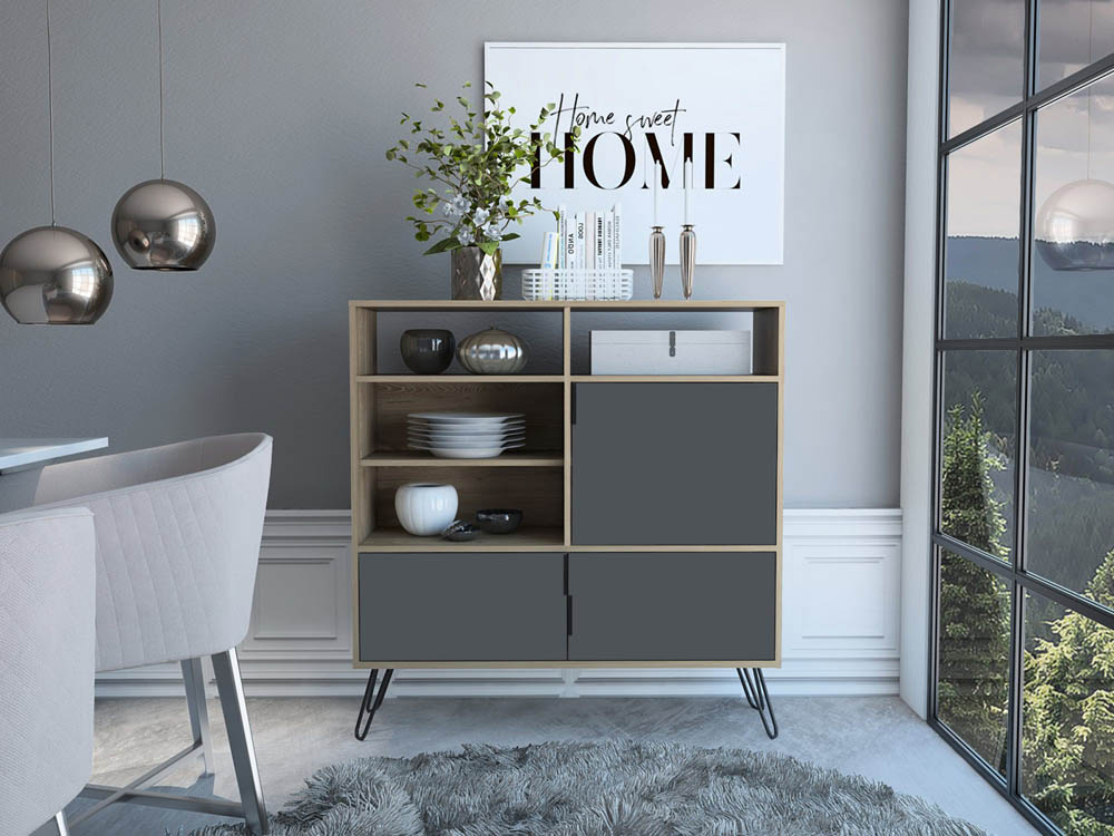 Core Products Core Vegas Bleached Oak and Grey 3 Door High Sideboard (Flat Packed)