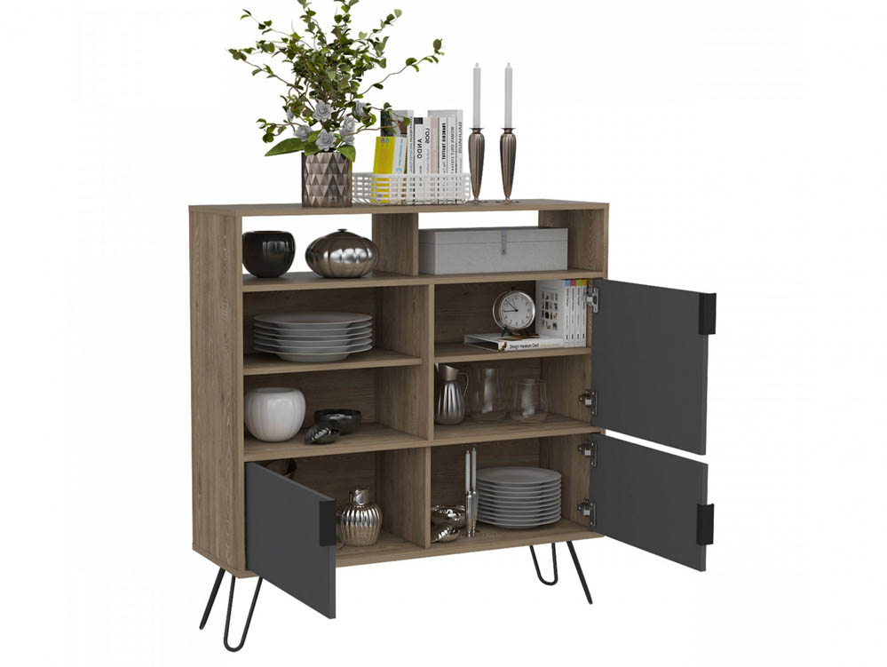 Core Products Core Vegas Bleached Oak and Grey 3 Door High Sideboard (Flat Packed)