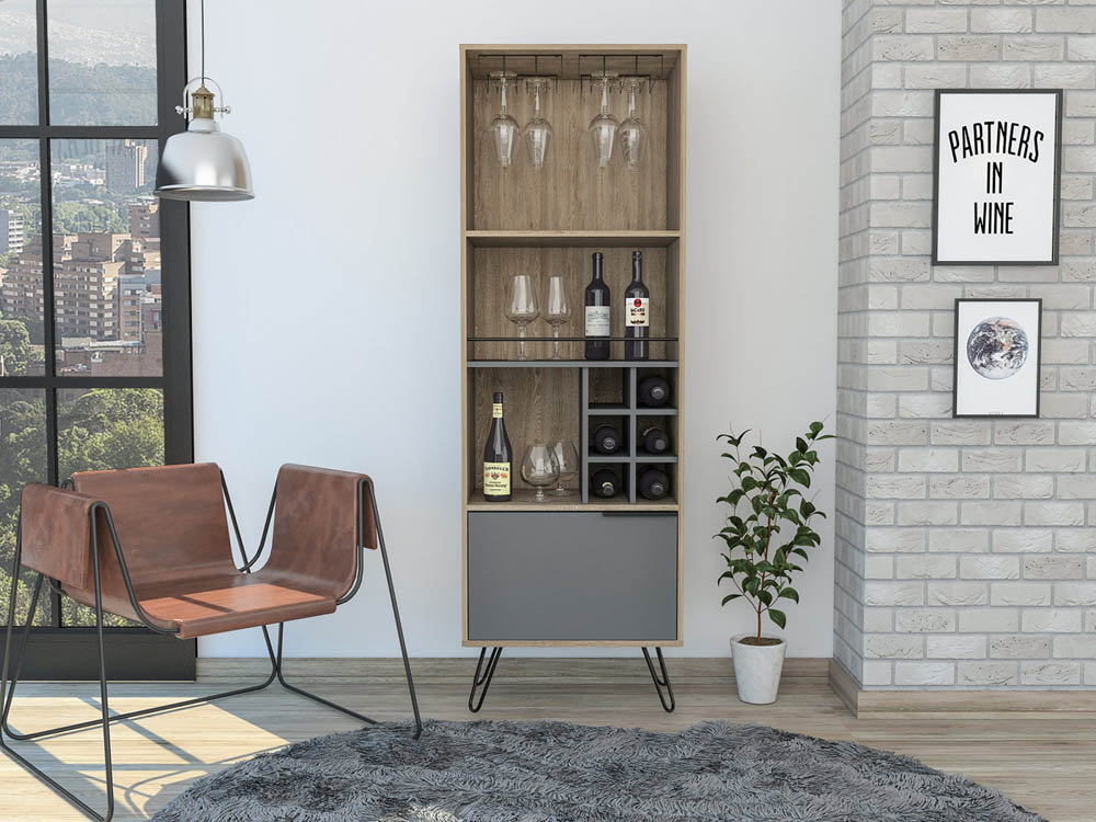 Core Products Core Vegas Bleached Oak and Grey Tall Drinks Cabinet (Flat Packed)