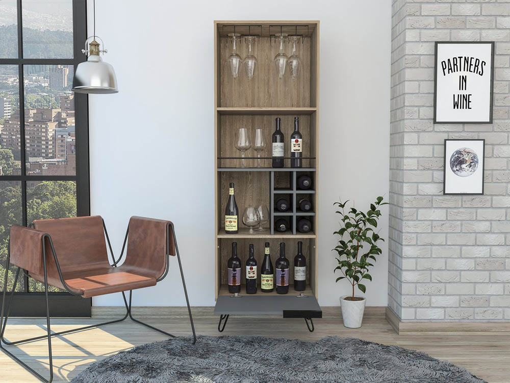 Core Products Core Vegas Bleached Oak and Grey Tall Drinks Cabinet (Flat Packed)