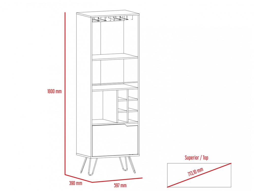 Core Products Core Vegas Bleached Oak and Grey Tall Drinks Cabinet (Flat Packed)