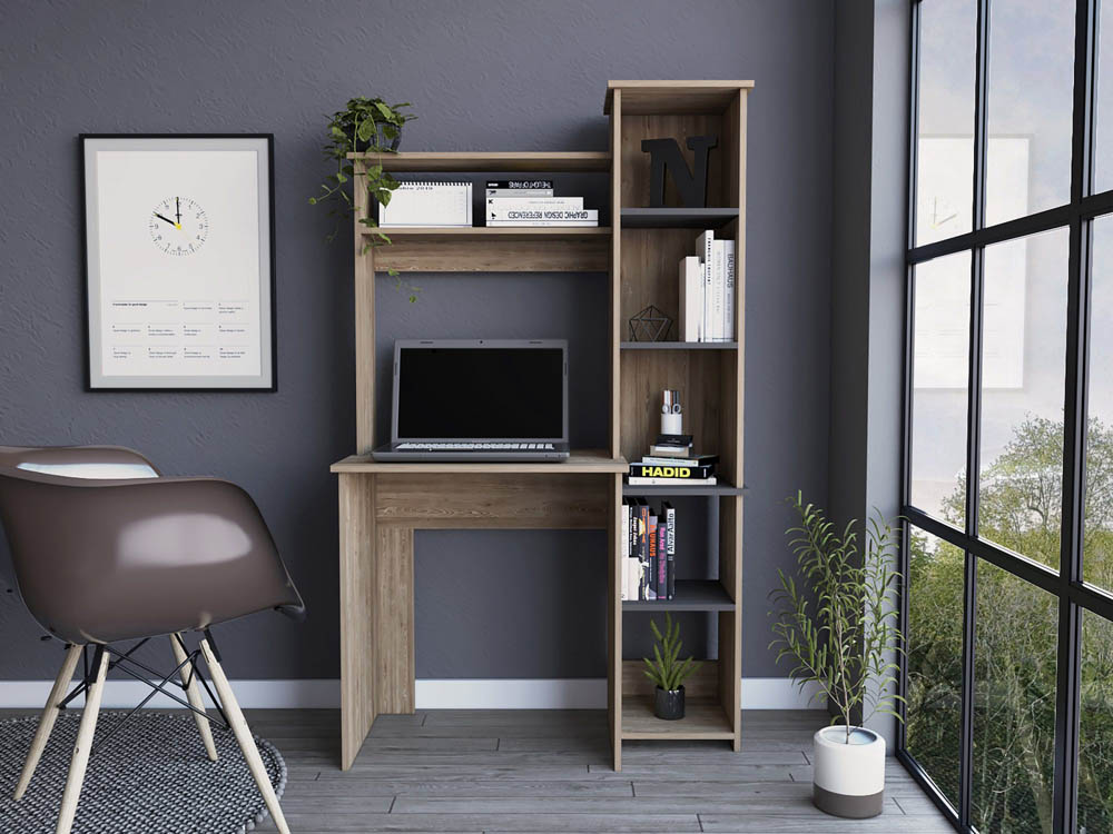 Core Products Core Vegas Bleached Oak and Grey Tall Workstation with Keyboard Shelf and Storage Unit (Flat Packed)