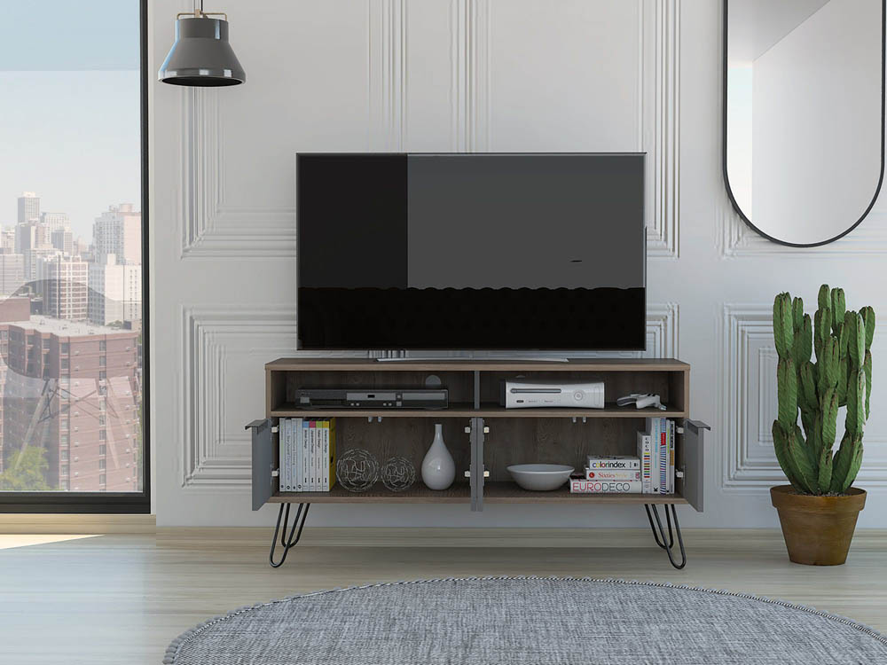 Core Products Core Vegas Bleached Oak and Grey Wide Screen TV Rack with 4 Doors (Flat Packed)