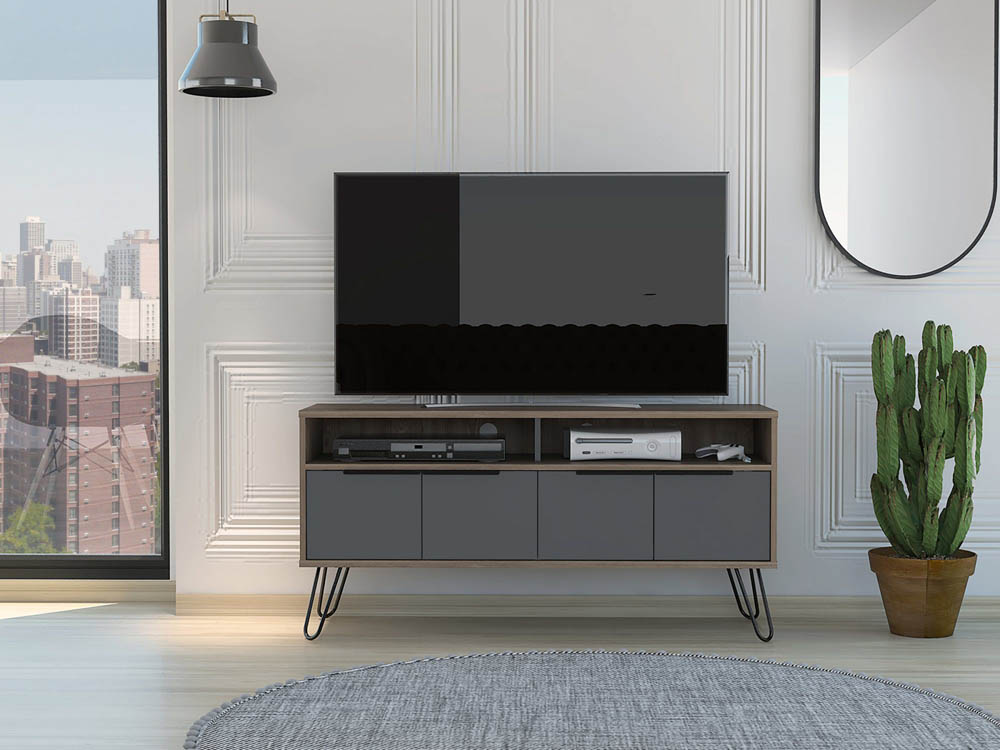 Core Products Core Vegas Bleached Oak and Grey Wide Screen TV Rack with 4 Doors (Flat Packed)
