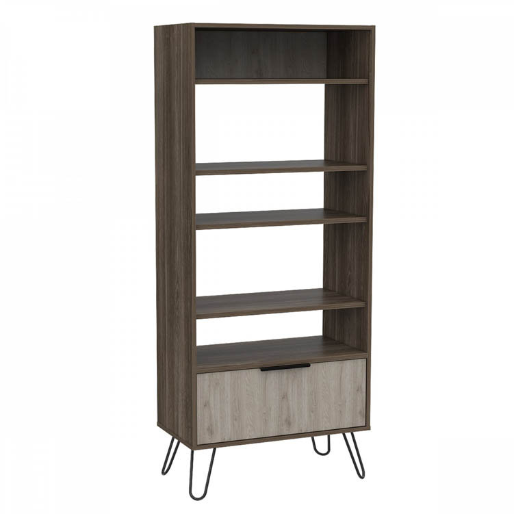 Core Products Core Nevada Smoked Oak and Bleached Grey Oak Effect 1 Door Display Bookcase (Flat Packed)