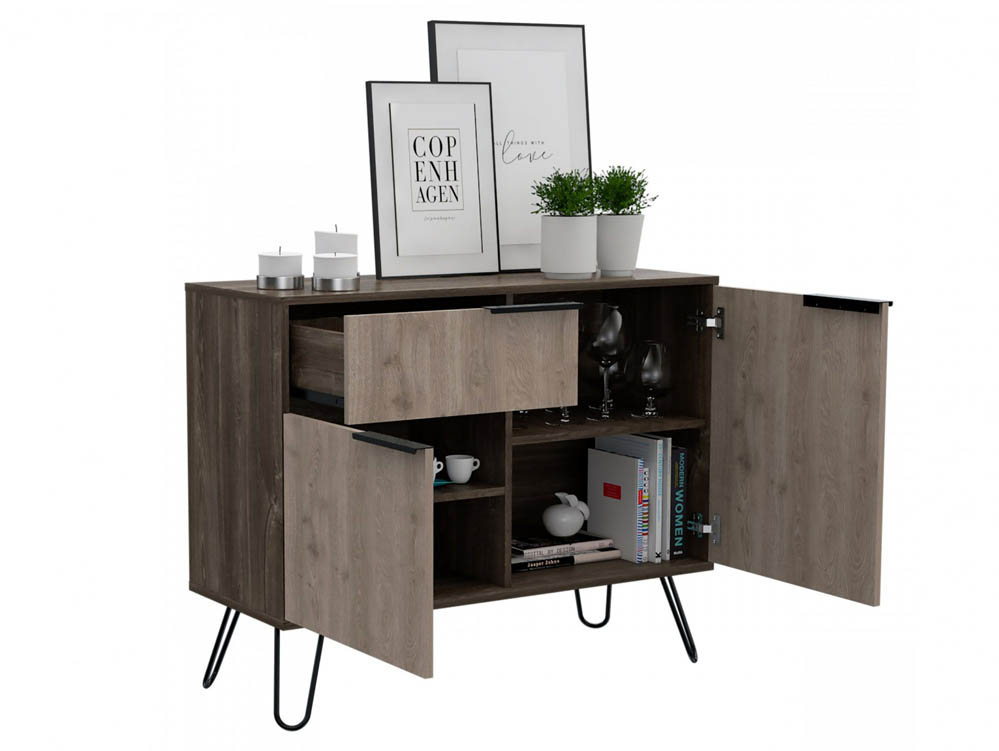 Core Products Core Nevada Smoked Oak and Bleached Grey Oak Effect 2 Door 1 Drawer Small Sideboard (Flat Packed)