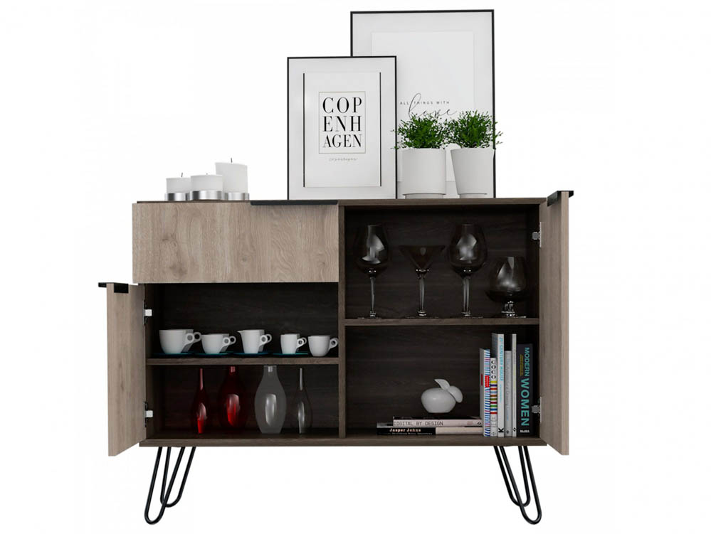 Core Products Core Nevada Smoked Oak and Bleached Grey Oak Effect 2 Door 1 Drawer Small Sideboard (Flat Packed)