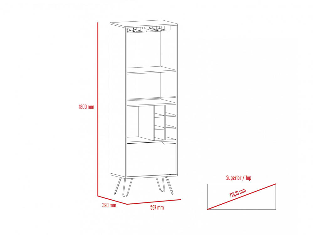 Core Products Core Nevada Smoked Oak and Bleached Grey Oak Effect 1 Door Tall Drinks Cabinet (Flat Packed)