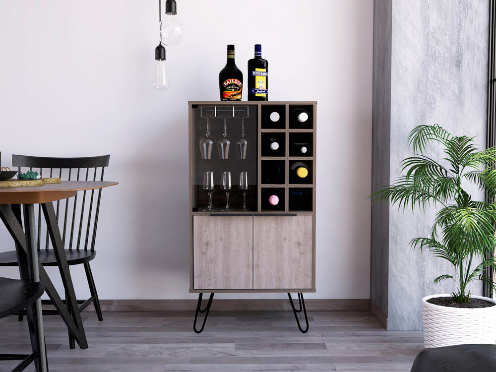 Core Products Core Nevada Smoked Oak and Bleached Grey Oak Effect 2 Door Wine Cabinet (Flat Packed)