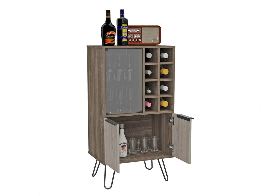 Core Products Core Nevada Smoked Oak and Bleached Grey Oak Effect 2 Door Wine Cabinet (Flat Packed)
