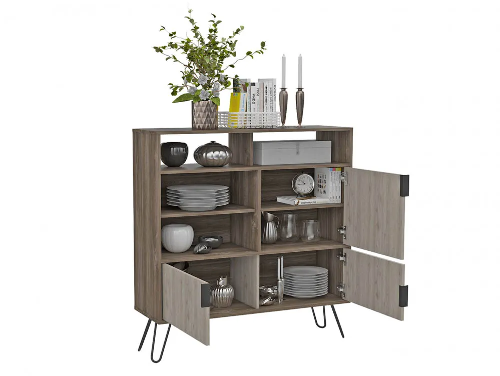 Core Core Nevada Smoked Oak and Grey Oak Effect 3 Door High Sideboard