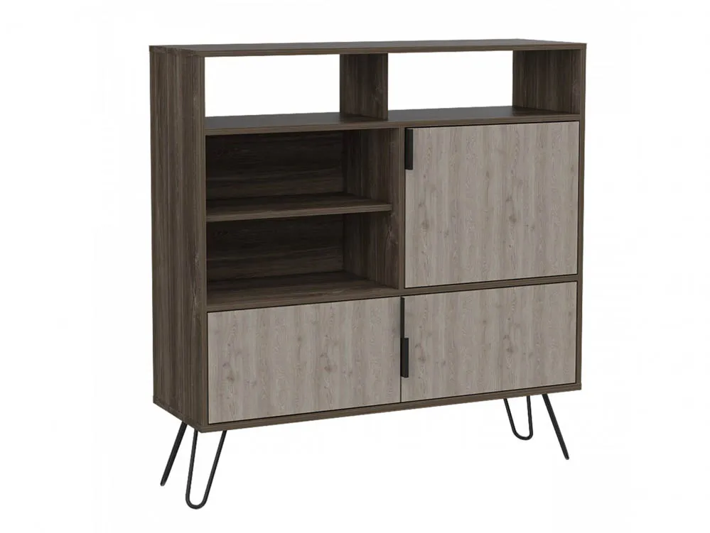 Core Nevada Smoked Oak and Grey Oak Effect 3 Door High Sideboard