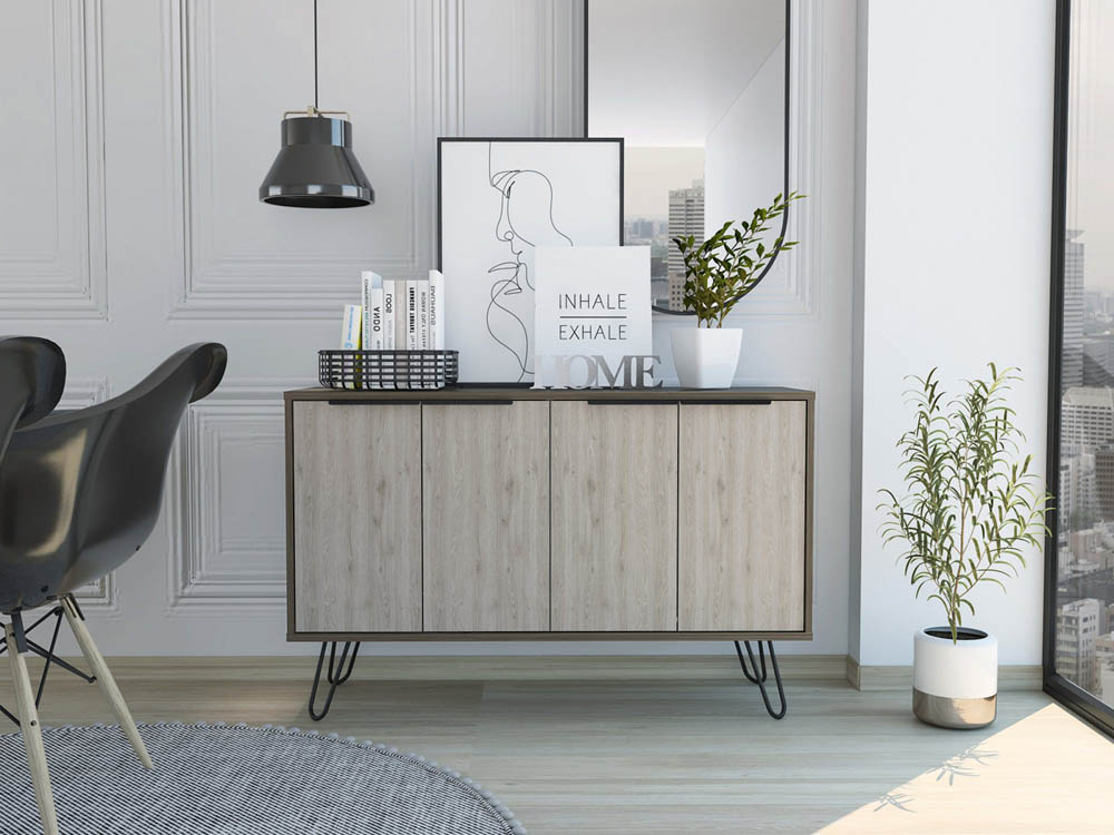 Core Products Core Nevada Smoked Oak and Bleached Grey Oak Effect 4 Door Large Sideboard (Flat Packed)