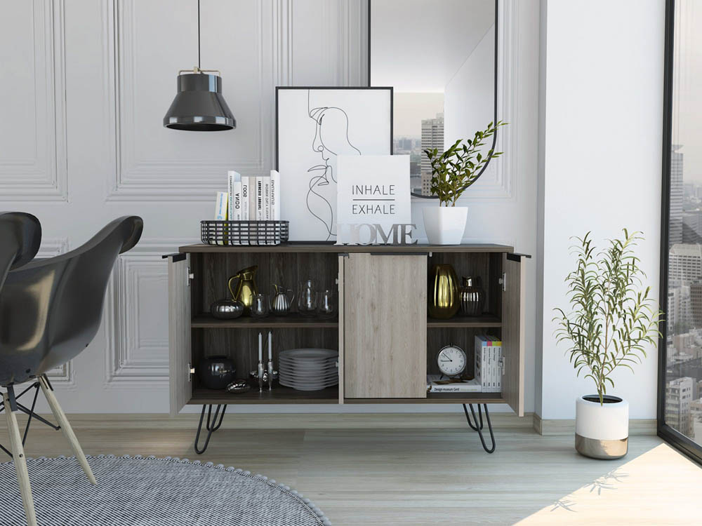 Core Products Core Nevada Smoked Oak and Bleached Grey Oak Effect 4 Door Large Sideboard (Flat Packed)