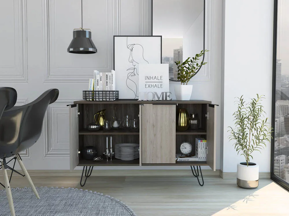 Core Core Nevada Smoked Oak and Grey Oak Effect 4 Door Large Sideboard