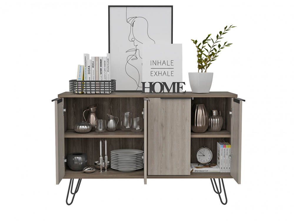 Core Products Core Nevada Smoked Oak and Bleached Grey Oak Effect 4 Door Large Sideboard (Flat Packed)
