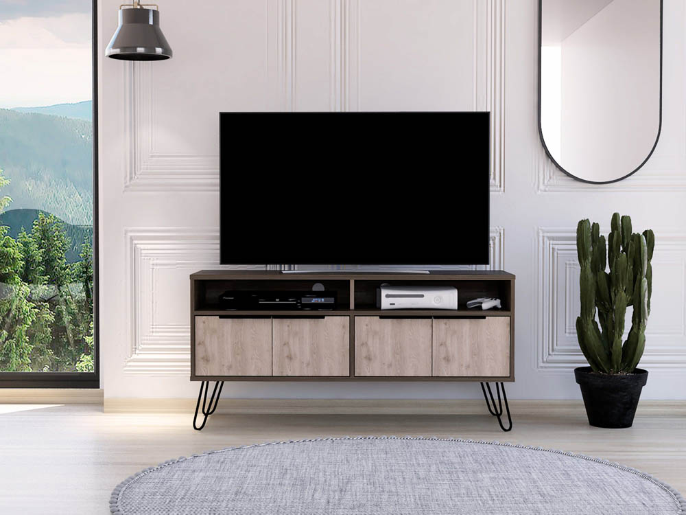 Core Products Core Nevada Smoked Oak and Bleached Grey Oak Effect 4 Door Wide Screen TV Cabinet (Flat Packed)