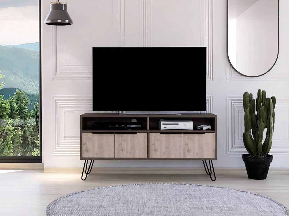 Core Core Nevada Smoked Oak and Bleached Grey 4 Door Wide Screen TV Cabinet