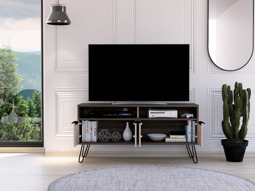 Core Products Core Nevada Smoked Oak and Bleached Grey Oak Effect 4 Door Wide Screen TV Cabinet (Flat Packed)