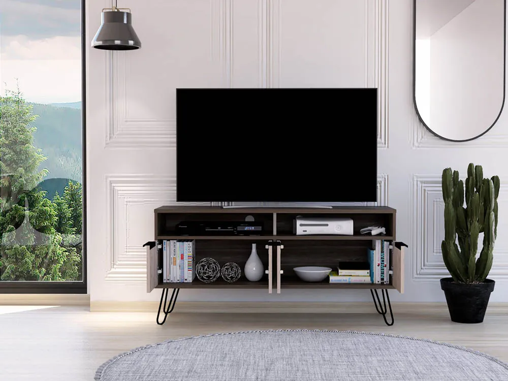 Core Core Nevada Smoked Oak and Bleached Grey 4 Door Wide Screen TV Cabinet