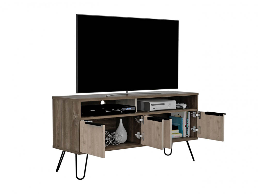 Core Products Core Nevada Smoked Oak and Bleached Grey Oak Effect 4 Door Wide Screen TV Cabinet (Flat Packed)