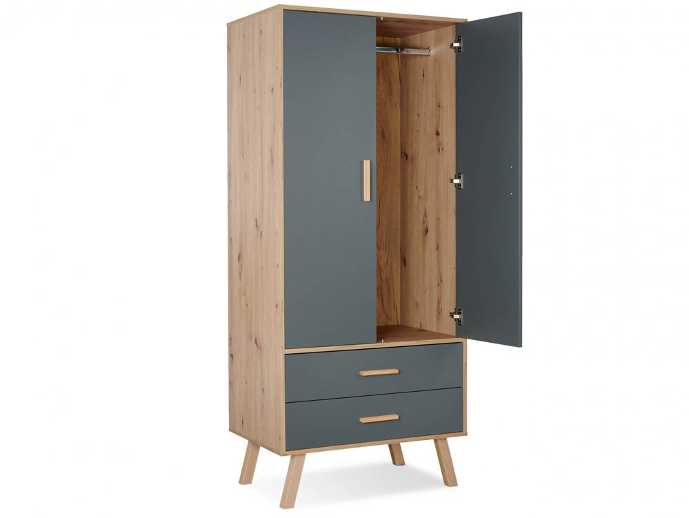 Harmony Harmony Austin Grey and Oak 2 Door 2 Drawer Double Wardrobe (Flat Packed)