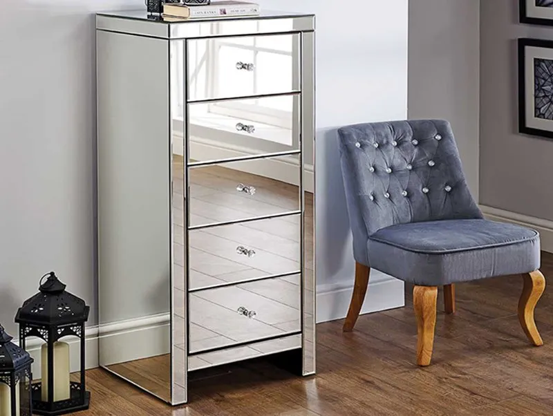 Birlea Birlea Seville Mirrored 5 Drawer Narrow Chest (Assembled)