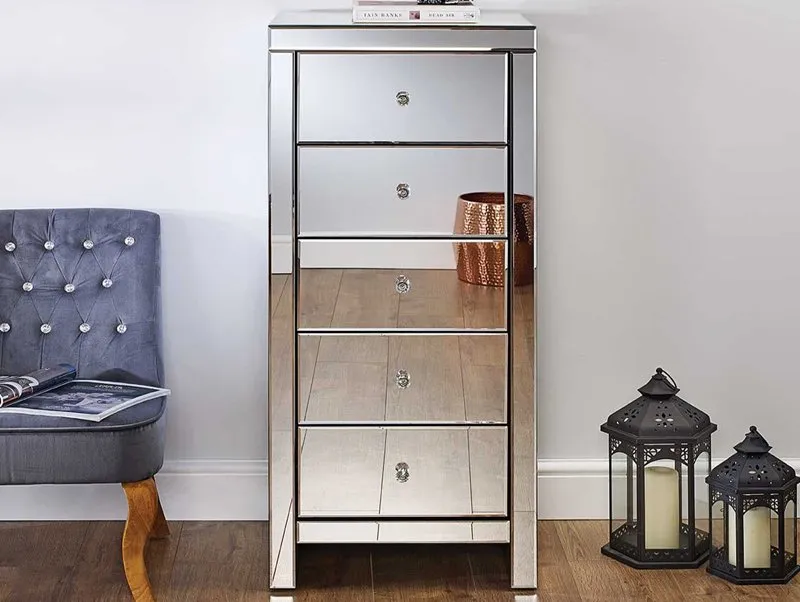 Birlea Birlea Seville Mirrored 5 Drawer Narrow Chest (Assembled)