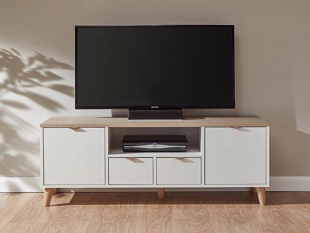 GFW GFW Alma White and Oak 2 Door 2 Drawer Large TV Unit (Flat Packed)