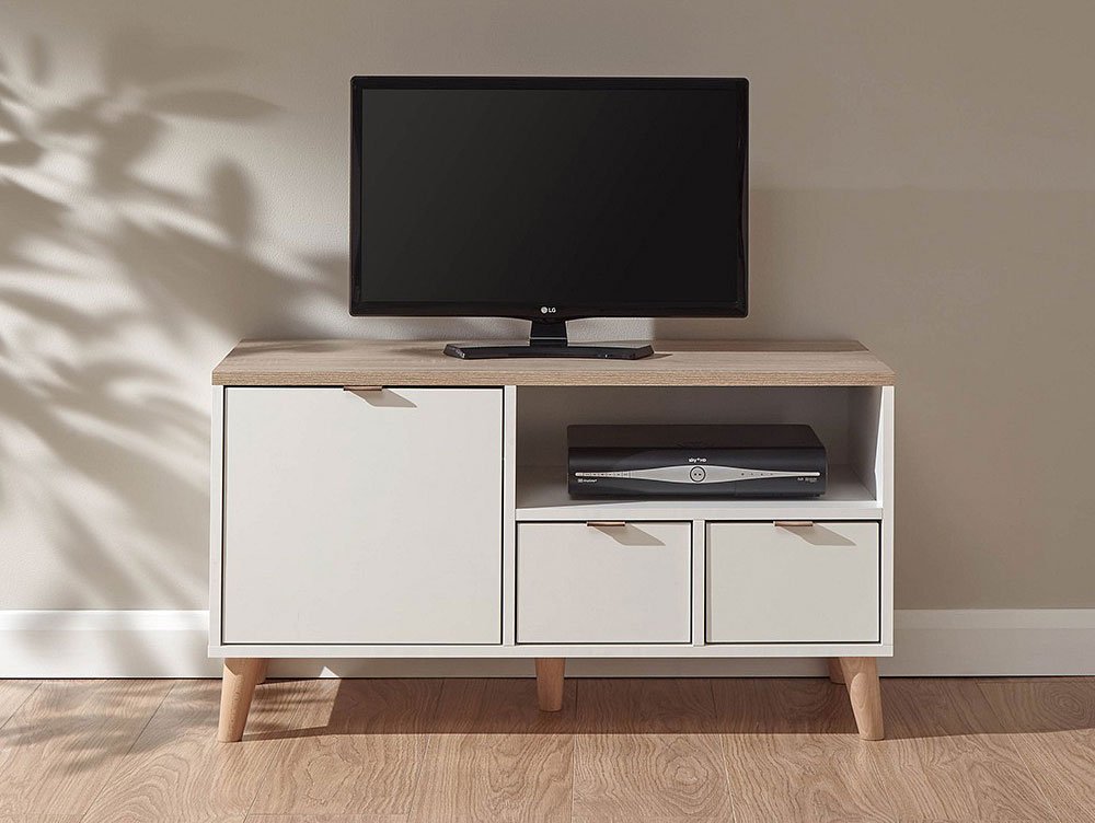 GFW GFW Alma White and Oak 1 Door 2 Drawer Small TV Unit (Flat Packed)
