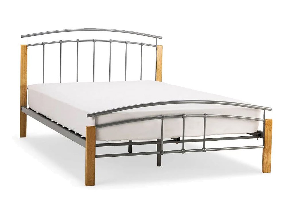 Serene Serene Tetras 4ft Small Double Silver and Beech Metal Bed Frame