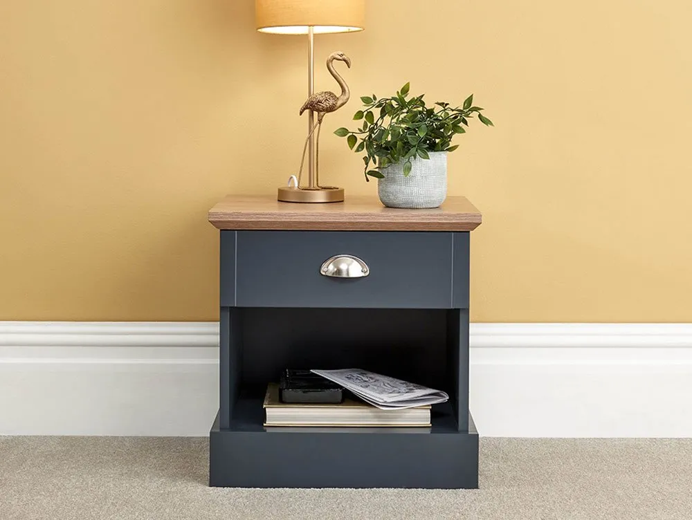 GFW GFW Kendal Slate Blue and Oak 1 Drawer Bedside Table