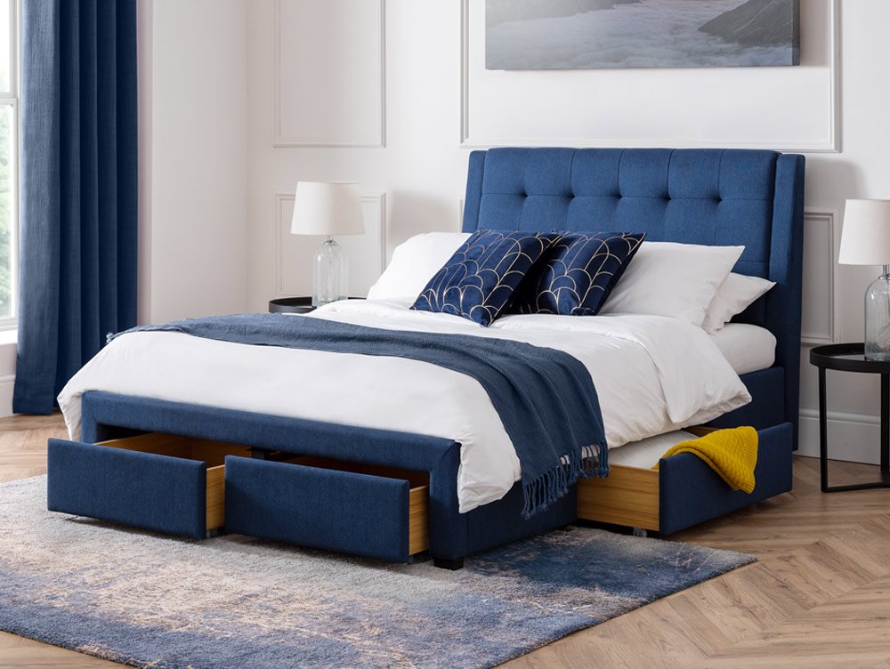 Julian Bowen Julian Bowen Fullerton 5ft King Size Blue Upholstered Fabric 4 Drawer Bed Frame