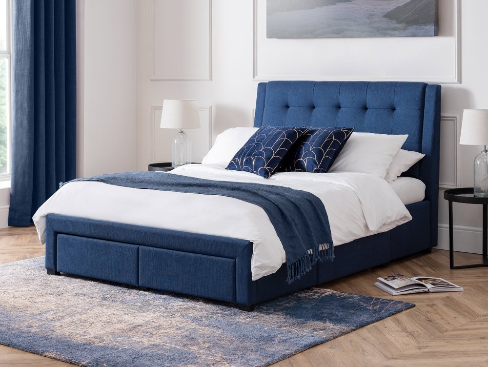 Julian Bowen Julian Bowen Fullerton 5ft King Size Blue Upholstered Fabric 4 Drawer Bed Frame