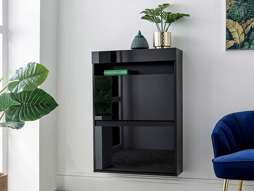 GFW GFW Galicia Black Wall Hanging 2 Tier Shoe Cabinet (Flat Packed)