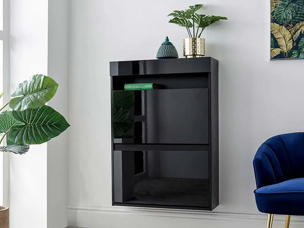 GFW GFW Galicia Black Wall Hanging 2 Tier Shoe Cabinet