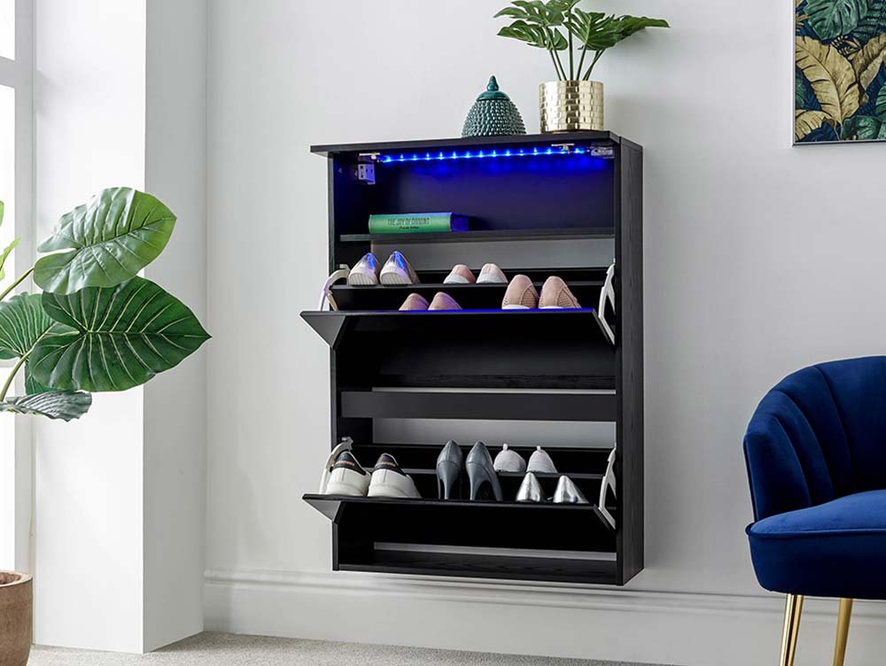 GFW GFW Galicia Black Wall Hanging 2 Tier Shoe Cabinet (Flat Packed)