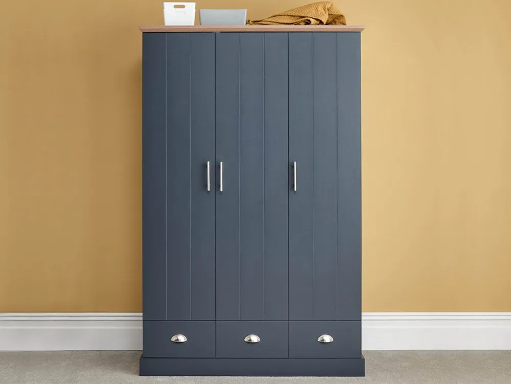 GFW GFW Kendal Slate Blue and Oak 3 Door 3 Drawer Triple Wardrobe