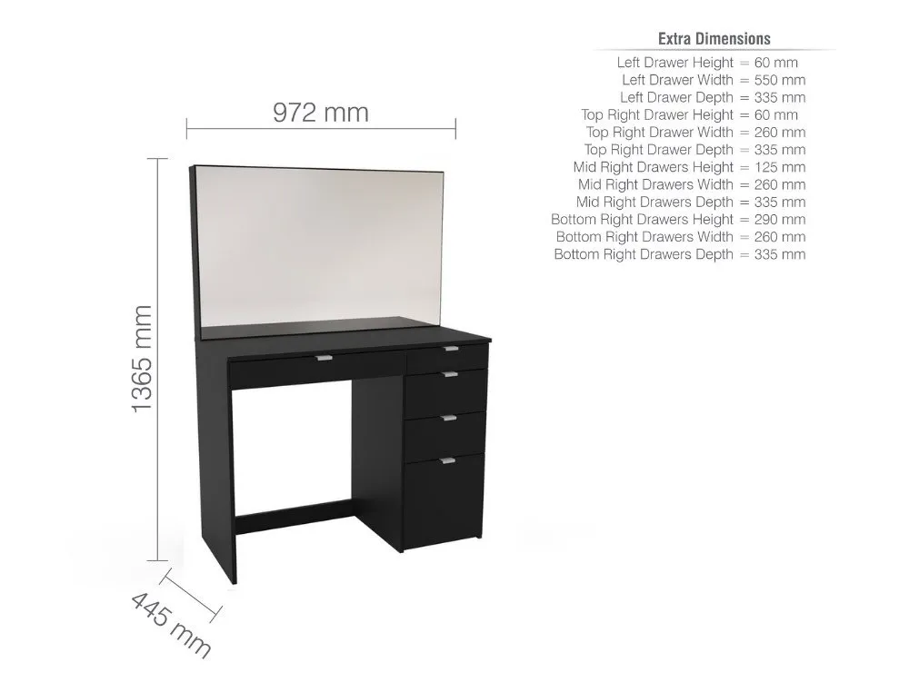 Birlea Birlea Ava Black 5 Drawer Dressing Table and Mirror