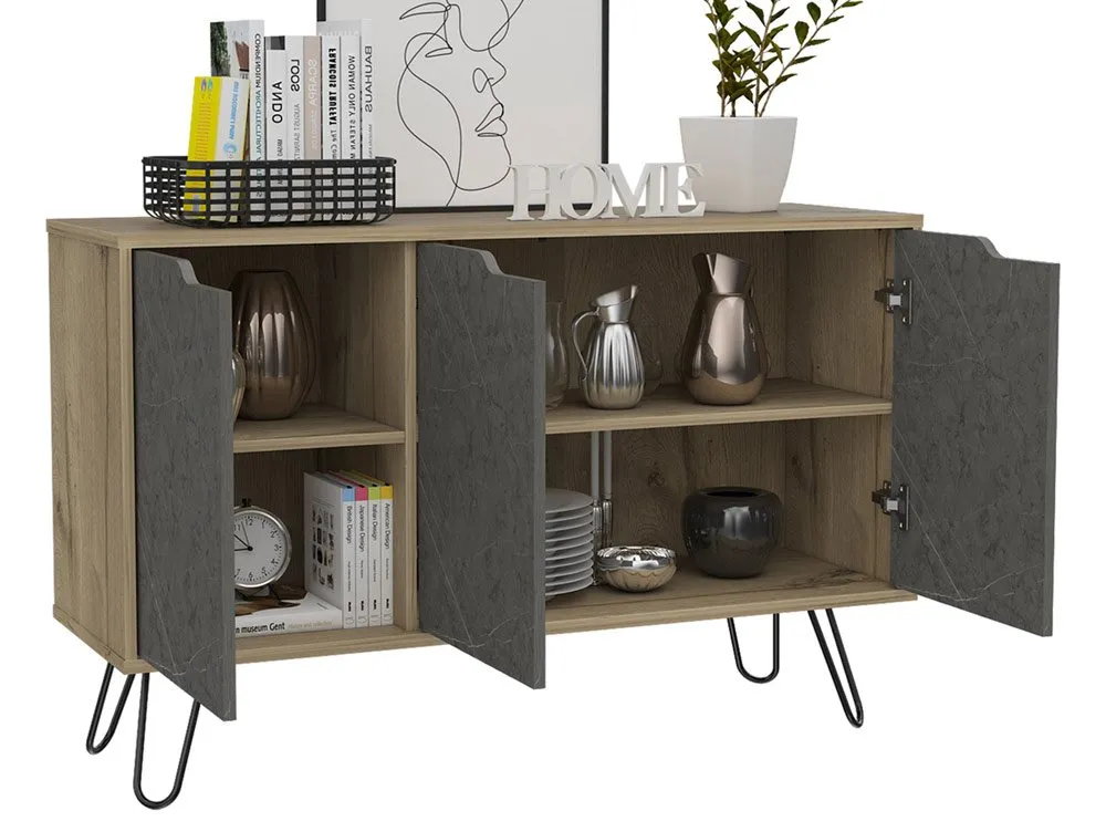 Core Core Manhattan Pine and Stone Effect 3 Door Medium Sideboard