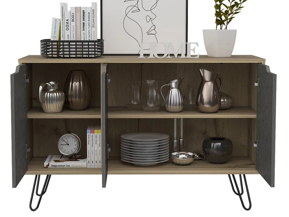 Core Core Manhattan Pine and Stone Effect 3 Door Medium Sideboard