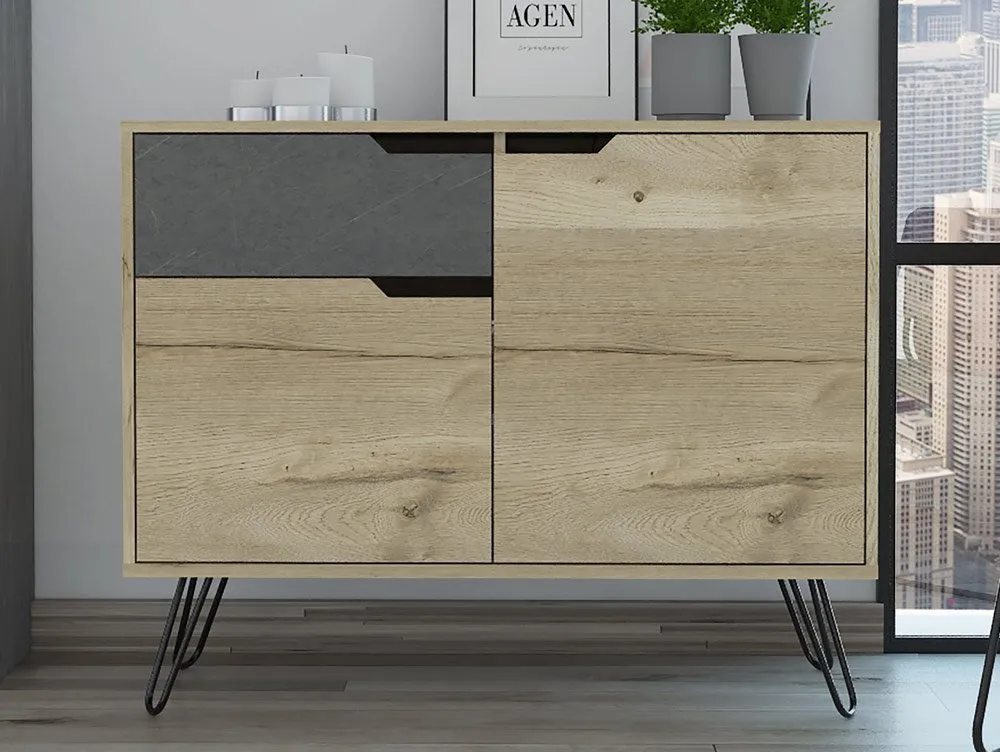 Core Core Manhattan Pine and Stone Effect 2 Door 1 Drawer Small Sideboard