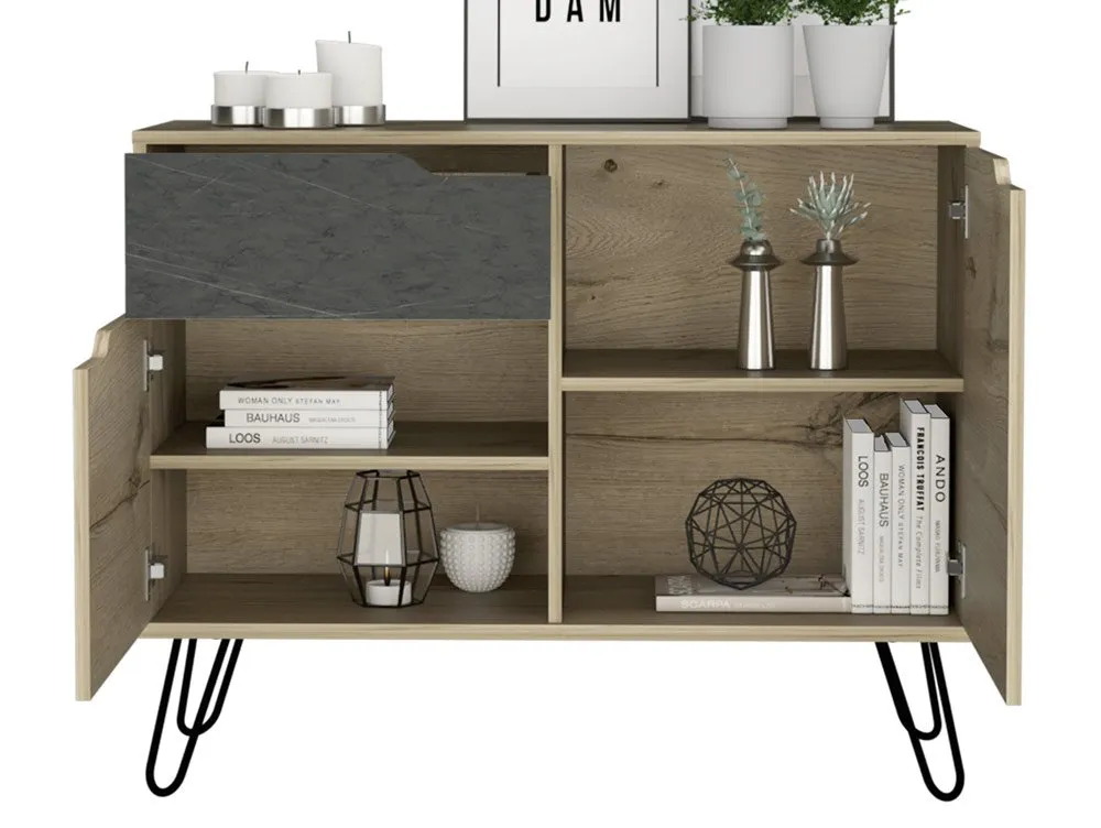 Core Core Manhattan Pine and Stone Effect 2 Door 1 Drawer Small Sideboard