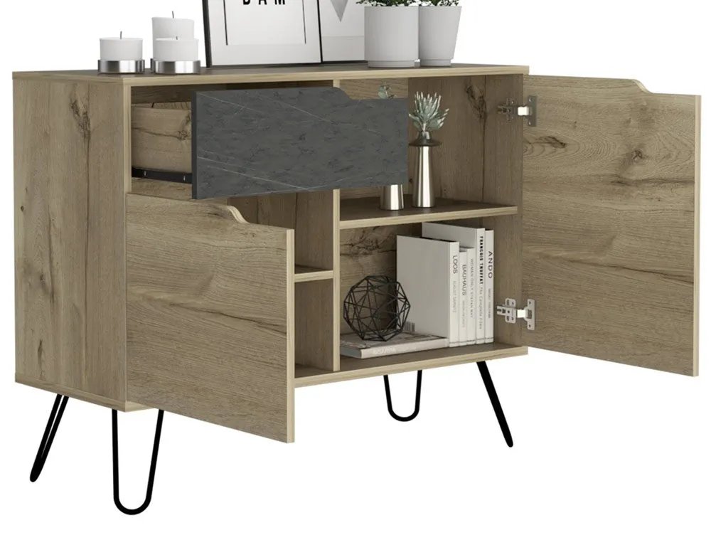 Core Core Manhattan Pine and Stone Effect 2 Door 1 Drawer Small Sideboard