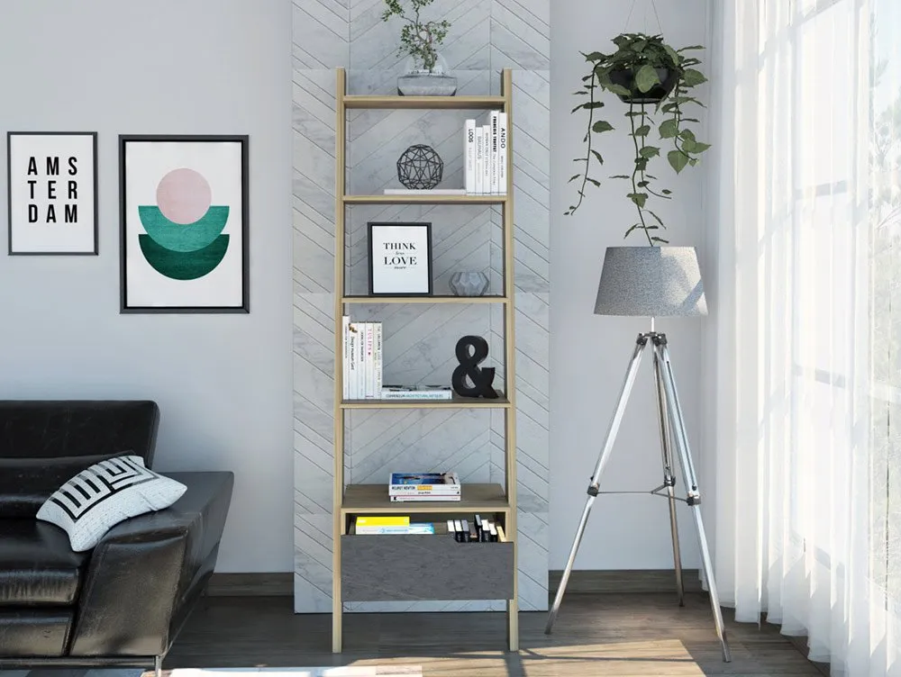 Core Core Manhattan Pine and Stone Effect 1 Drawer Ladder Bookcase