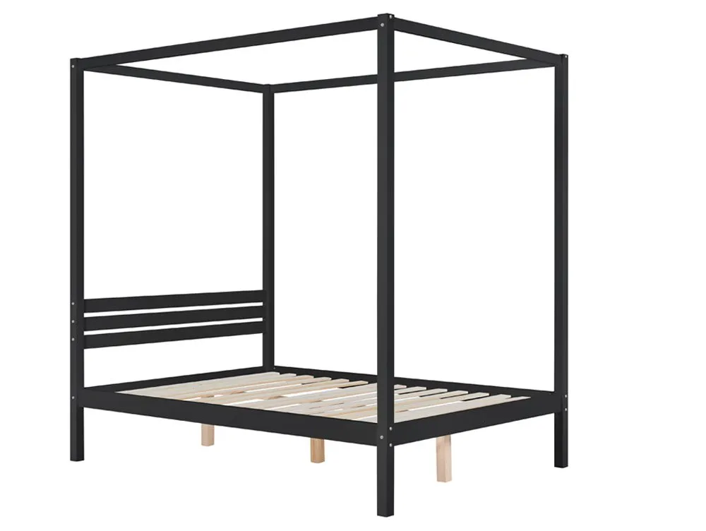 Birlea Furniture & Beds Birlea Mercia 4ft6 Double Black Four Poster Wooden Bed Frame