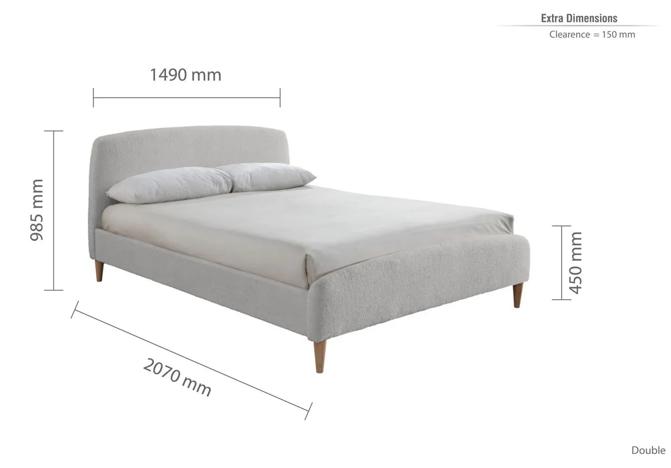 Birlea Furniture & Beds Birlea Otley 4ft6 Double Grey Boucle Fabric Bed Frame